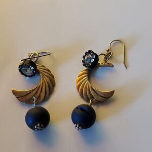 Crescent Druzy Agate Quartz Earrings